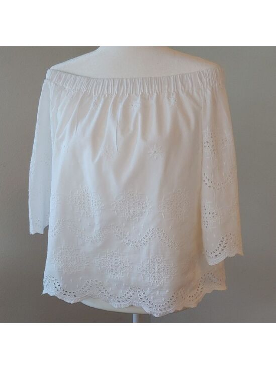 Saks Fifth Avenue Tops - Saks Fifth Avenue White Cotton Eyelet 3/4 Sleeve Off Shoulders Top Women's Med